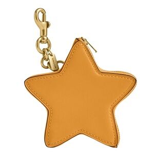 Coach Glovetanned Leather Star Coin Purse Keychain Wallet Charm - New